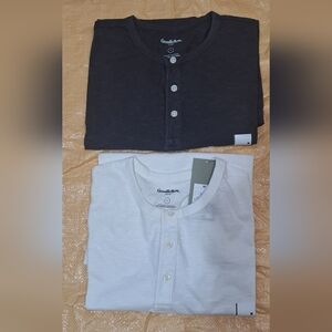 2 Goodfellow & Co Men's Henley Shirt - White and Charcoal Size M Set.